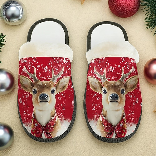 Weihnachts-Rentier-Hausschuhe für Herren – lustiges animiertes Design, kuscheliges Fellfutter, ideal als Weihnachtsgeschenk und für Komfort im Haus Image
