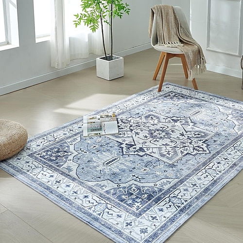 Teppiche für Wohnzimmer und Schlafzimmer große fleckenresistente waschbare weiche rutschfeste Vintage Blumen Oushak Teppich Boho Moody Bauernhaus Stil Sofa Bettseite Wohnkultur Schwarz Braun Image