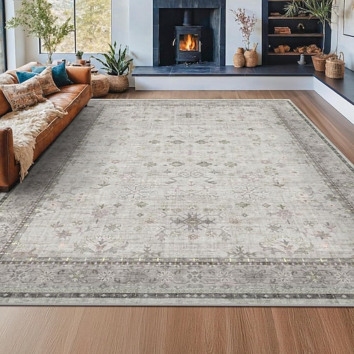 Teppiche für Wohnzimmer und Schlafzimmer große fleckenresistente waschbare weiche rutschfeste Vintage Blumen Oushak Teppich Boho Moody Bauernhaus Stil Sofa Bettseite Wohnkultur Schwarz Braun Image