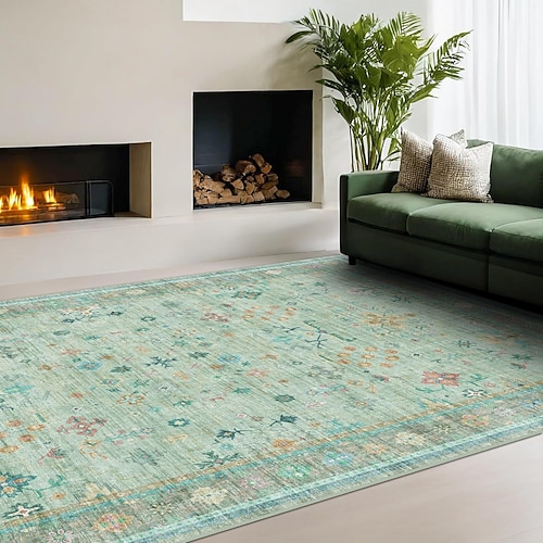 Teppiche für Wohnzimmer und Schlafzimmer große fleckenresistente waschbare weiche rutschfeste Vintage Blumen Oushak Teppich Boho Moody Bauernhaus Stil Sofa Bettseite Wohnkultur Schwarz Braun Image