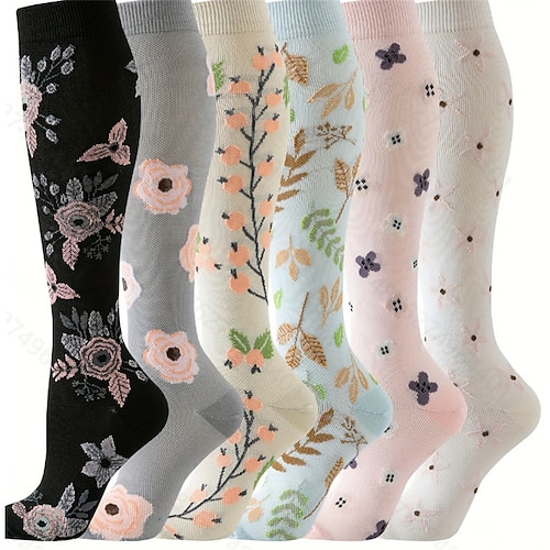 Damen Knielange Socken Outdoor Täglich Ferien Blume Polyester Basic Klassisch Lässig Elastisch Warm 6 Paare Image