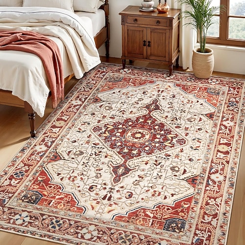 Bereichsteppich Vintage Persischer Stil für Wohnzimmer und Schlafzimmer groß langlebig schmutzabweisend Bodenteppich weich rutschfest Nachttischmatte Wohnkultur ethnisches Muster klassisches Design Image