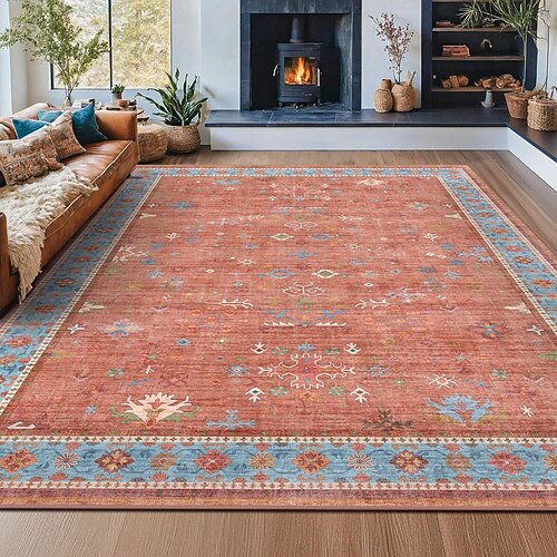 Teppiche für Wohnzimmer und Schlafzimmer große fleckenresistente waschbare weiche rutschfeste Vintage Blumen Oushak Teppich Boho Moody Bauernhaus Stil Sofa Bettseite Wohnkultur Schwarz Braun Image