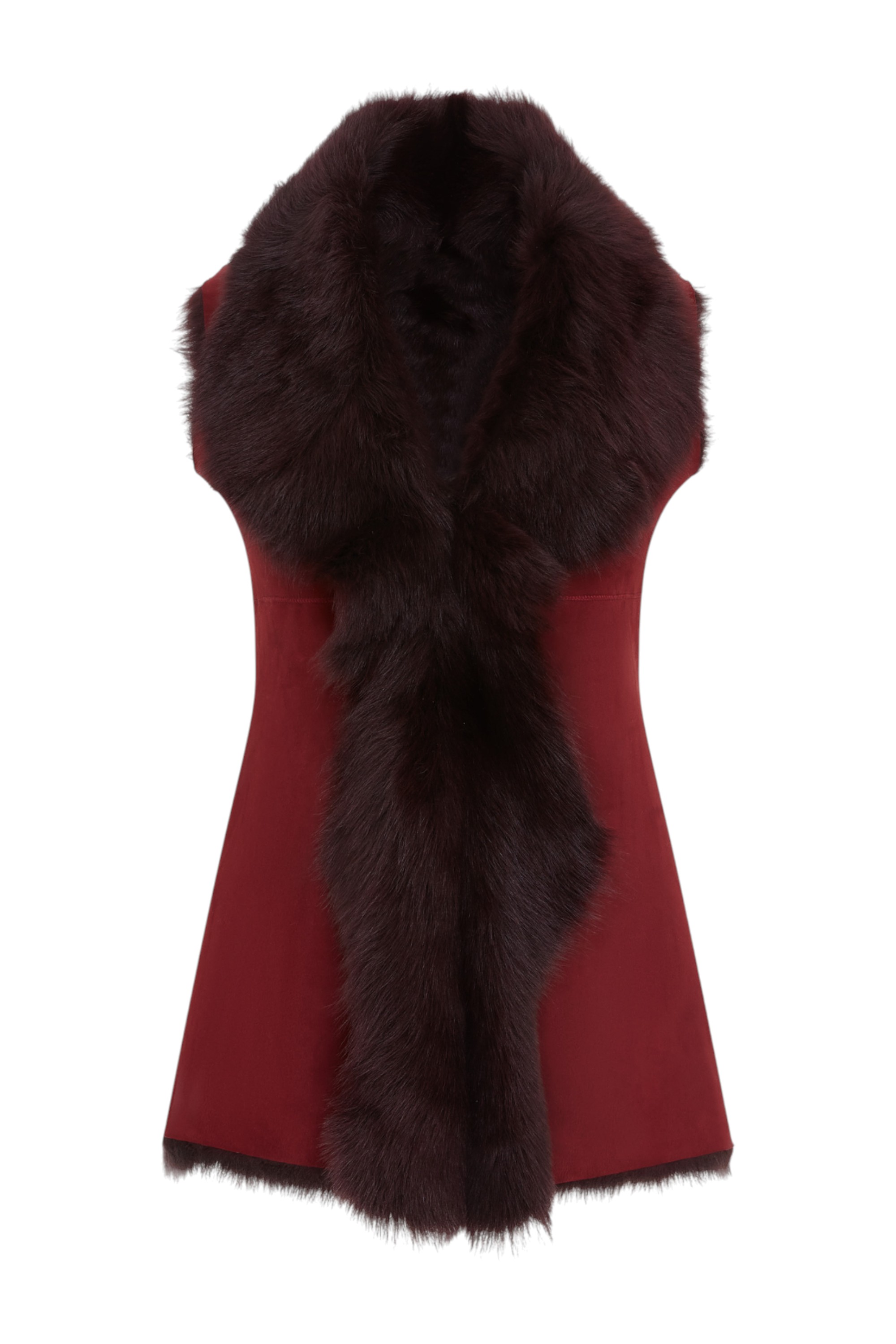 Infinity Leather Womens Female Burgundy Toscana Sheepskin Long Gilet-sorocaba - Size 14 UK | Infinity Leather Sale | Discount Designer Brands