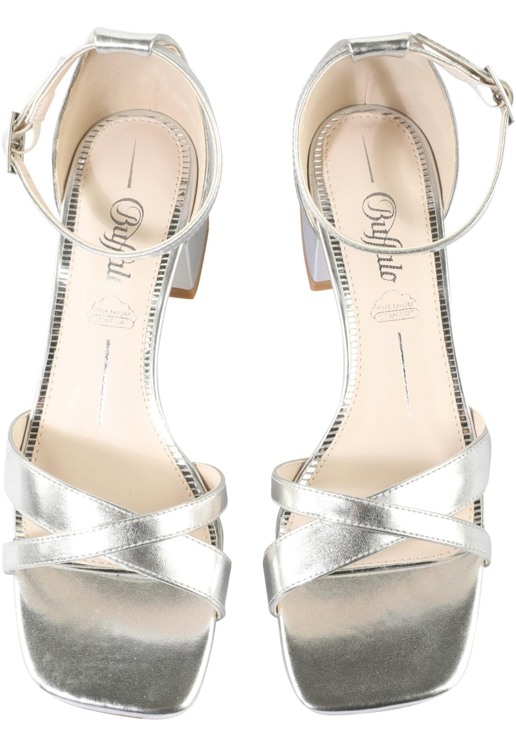 High-Heel-Pumps BUFFALO "Buffalo CARRIE CROSS", Damen, Gr. 41, silber, Polyurethan, unifarben, Schuhe