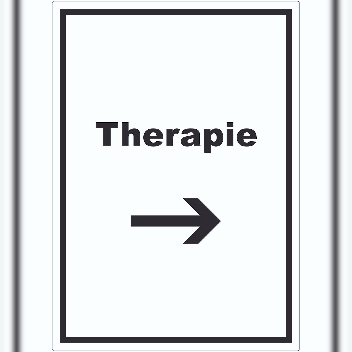 HB-Druck Therapie Aufkleber mit Text und Richtungspfeil rechts Raum Behandlung hochkant A7 (74x105mm) Image