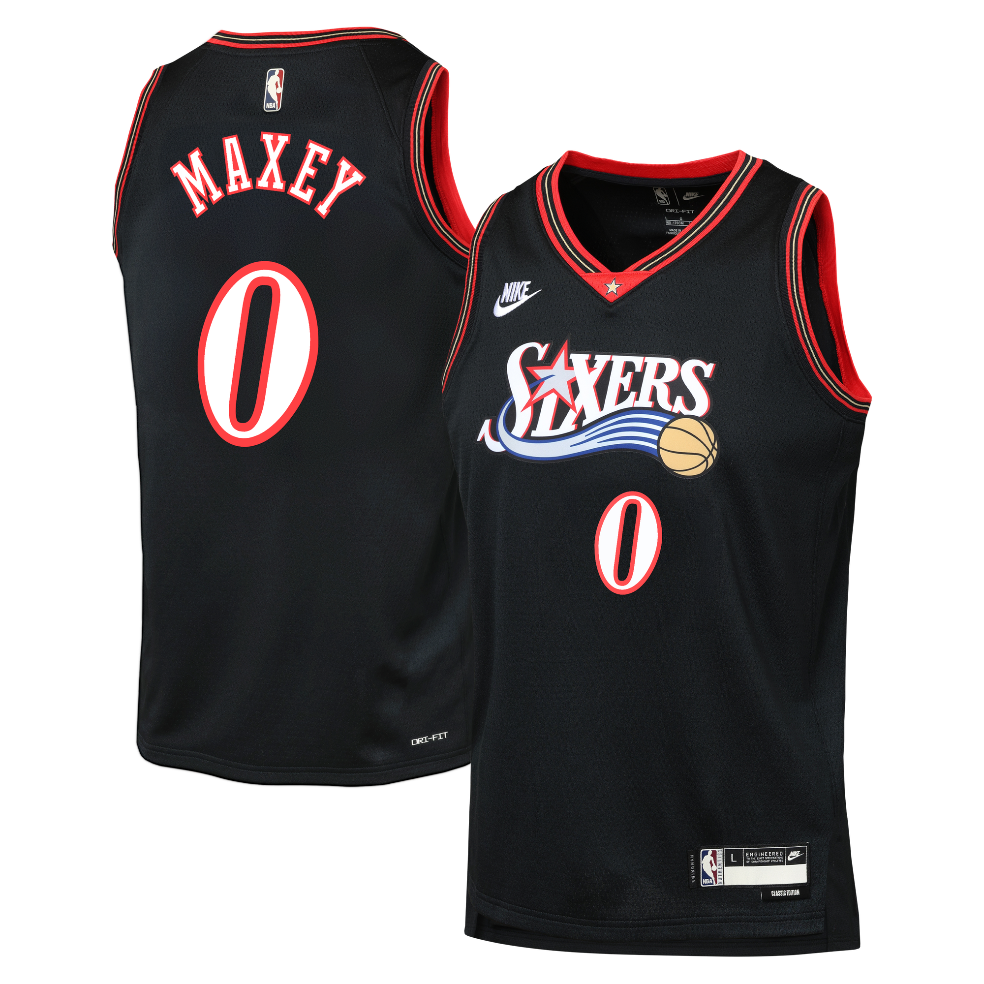 Maillot Nike Édition Classique des Philadelphia 76ers - Noir - Tyrese Maxey - Jeune - unisexe Taille: S (8)