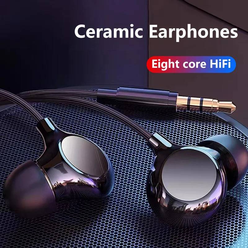 Cuffie cablate in ceramica Cuffie con controllo cablato con microfono Tipo C Cuffie musicali con cancellazione del rumore stereo HiFi da 3,5 mm