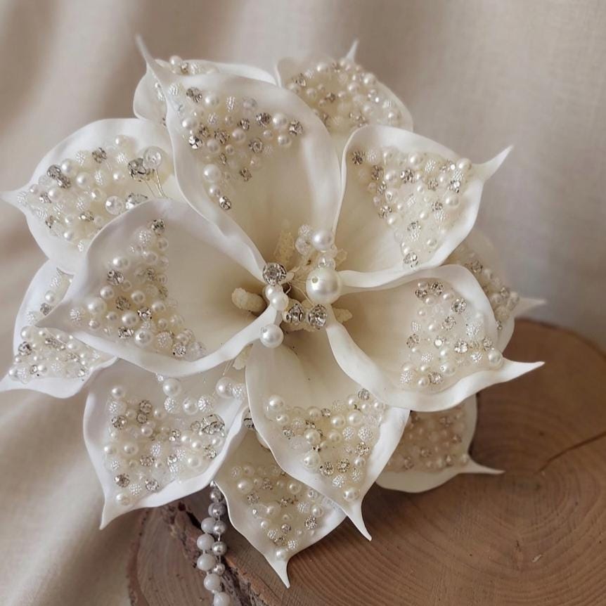 Bouquet di calle Handadde, bouquet da sposa di lusso con perline, elegante
