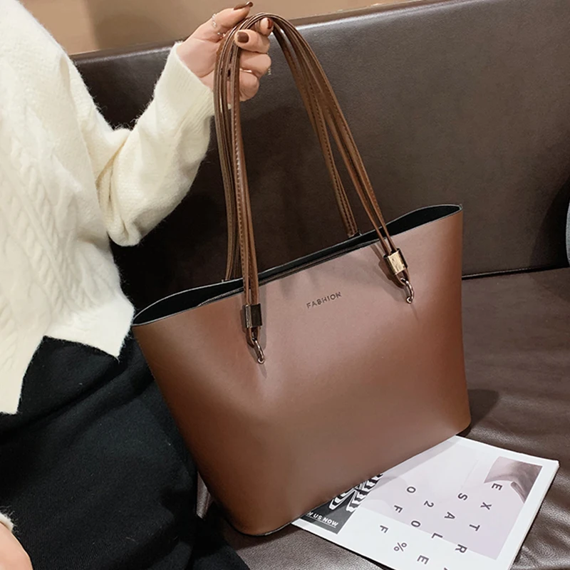 Winter Neue Schwarze Einkaufstasche Weibliche Große Kapazität Schulter Tasche Casual Pendler Handtasche Reisetasche Mädchen Bookbags Top-griff Tasche Image