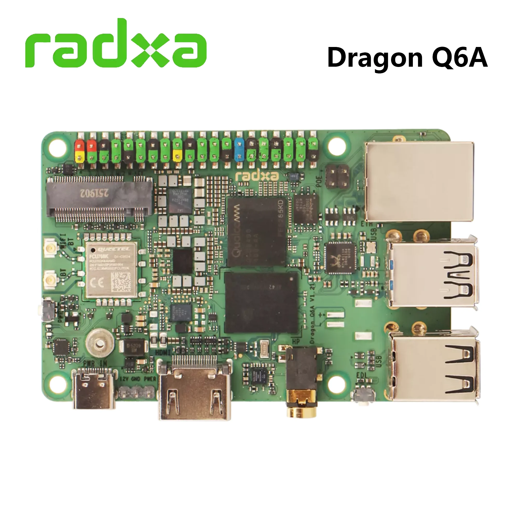 Radxa Dragon Q6A Developmnet Board Qualcomm QCS6490 Soc 12TOPS Computing Power LPDDR5 Octa-Core-Plattform für Edge AI Image