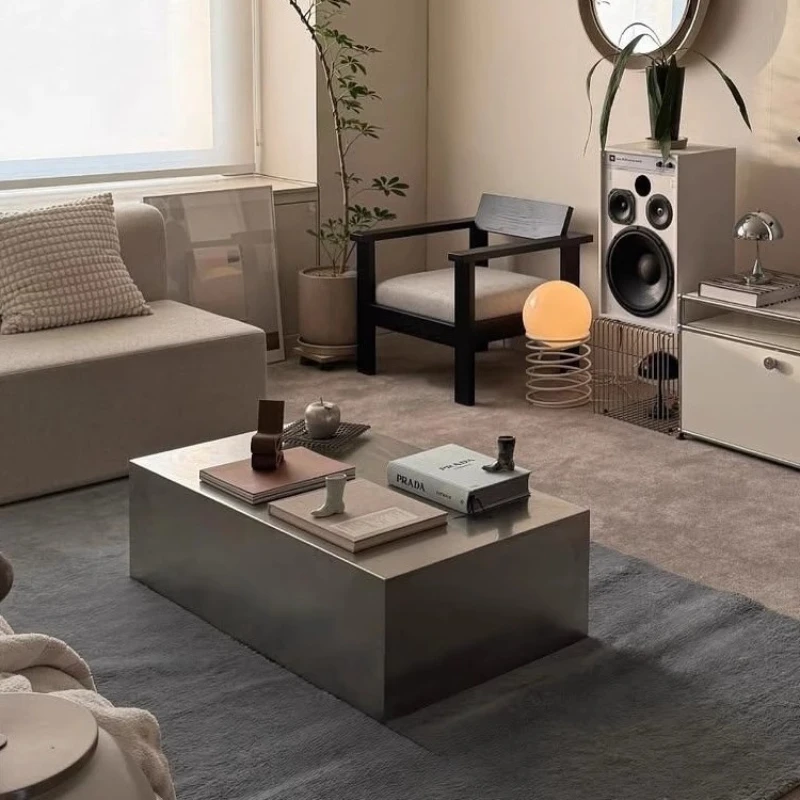 Couchtisch aus Edelstahl und Metall für kleine Wohnung, Wohnzimmer, matt