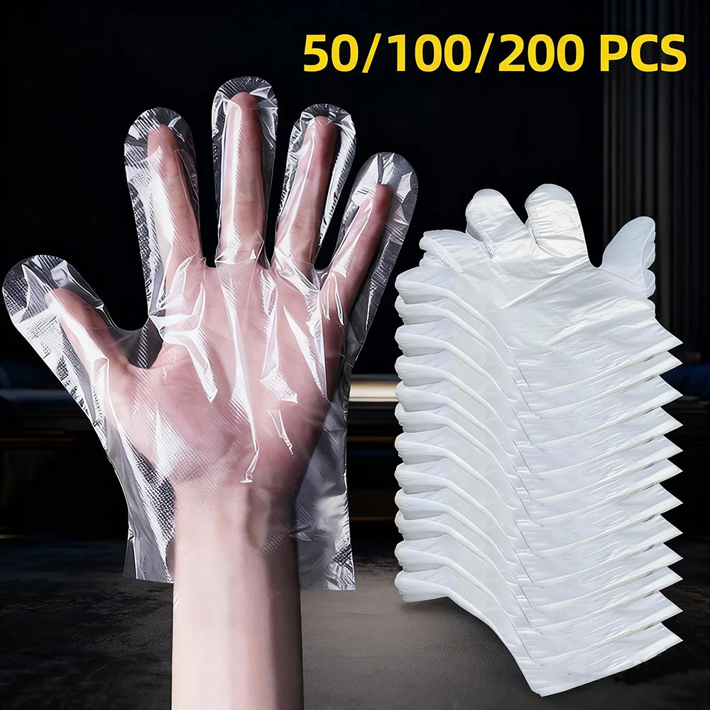 50/200Pcs Disposable PE Gloves Food Grade Transparent Plastic Gloves For Cooking Kitchen Restaurant Cleaning Household Food Safe