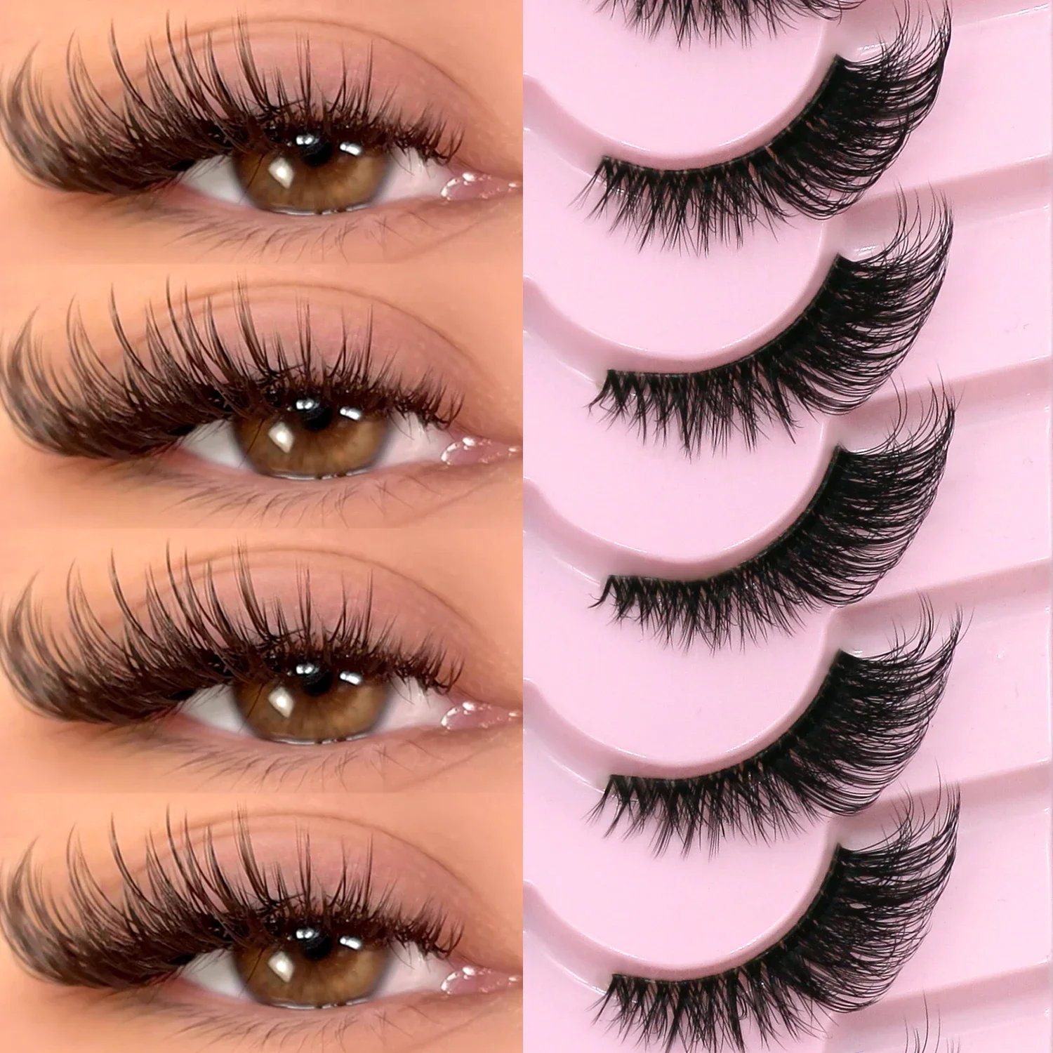 Veltrinay natürliche gefälschte Wimpern, halbe Wimpern, zarte Katzenaugenwimpern, klares Band, Akzent, kurze falsche Wimpern, Make-up Image