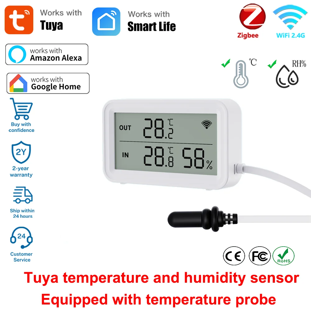 Tuya Zigbee WiFi Temperatur Feuchtigkeit Sensor Digital LCD Meter hogar inteligente Arbeit mit Smart Life Alexa mit Externe Sonde Image