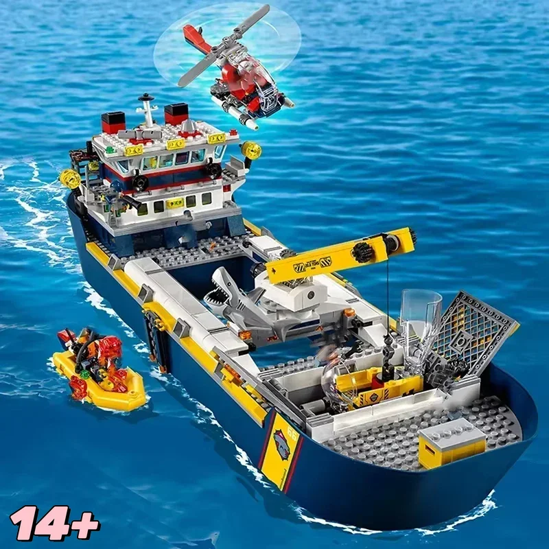 Kreative Stadt Serie Marine Abenteuer Forschung Schiff Bausteine Dekoration Modell Bausteine Montage kinder Geschenke Image