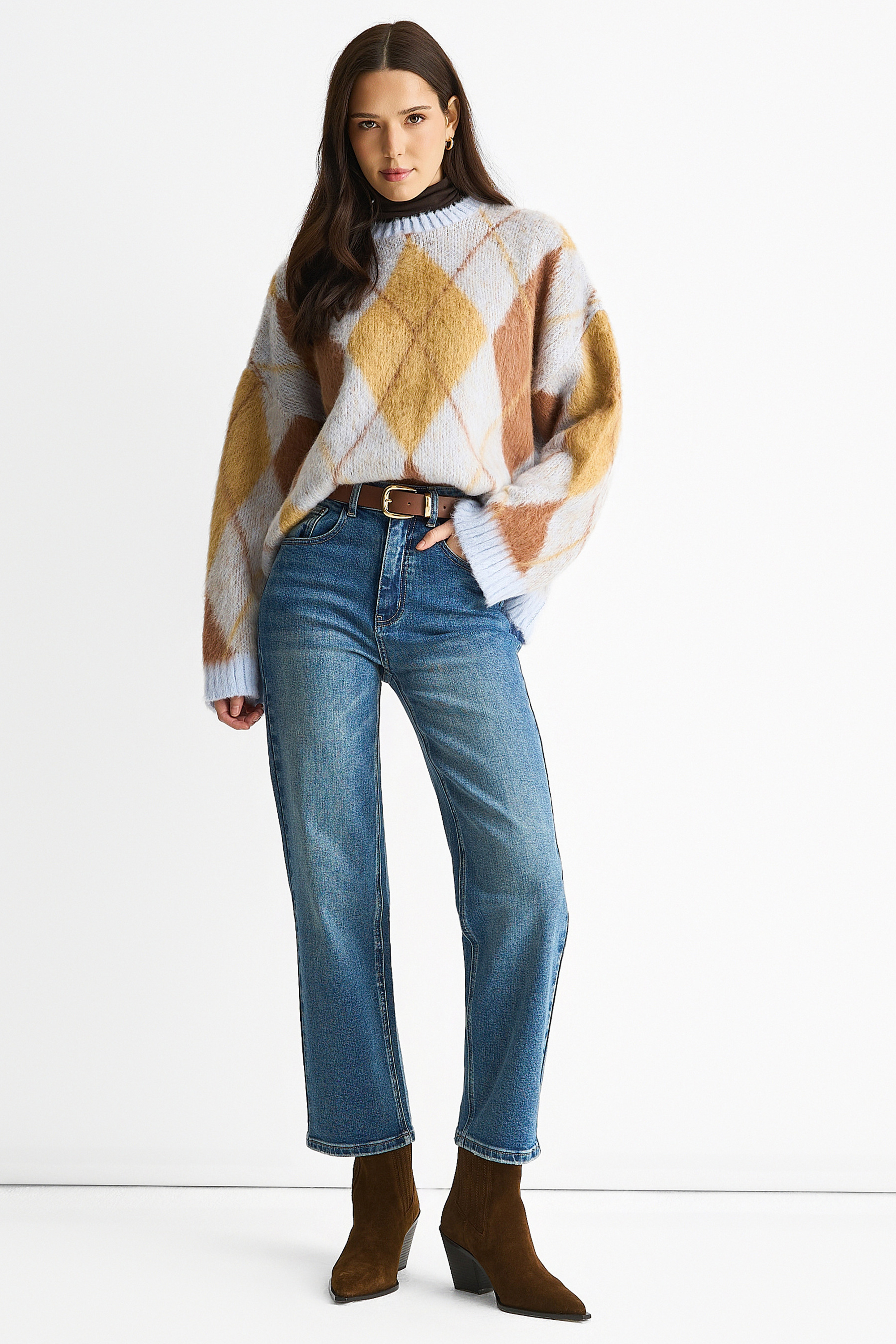 Blaue Mid Rise Straight Leg Jeans Image