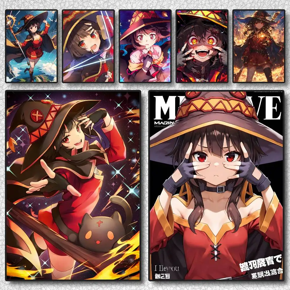 Anime KonoSuba Megumin Poster Selbstklebende Kunst Wasserdichter Aufkleber Kaffeehaus Wohnheim Zimmer Wanddekoration Image