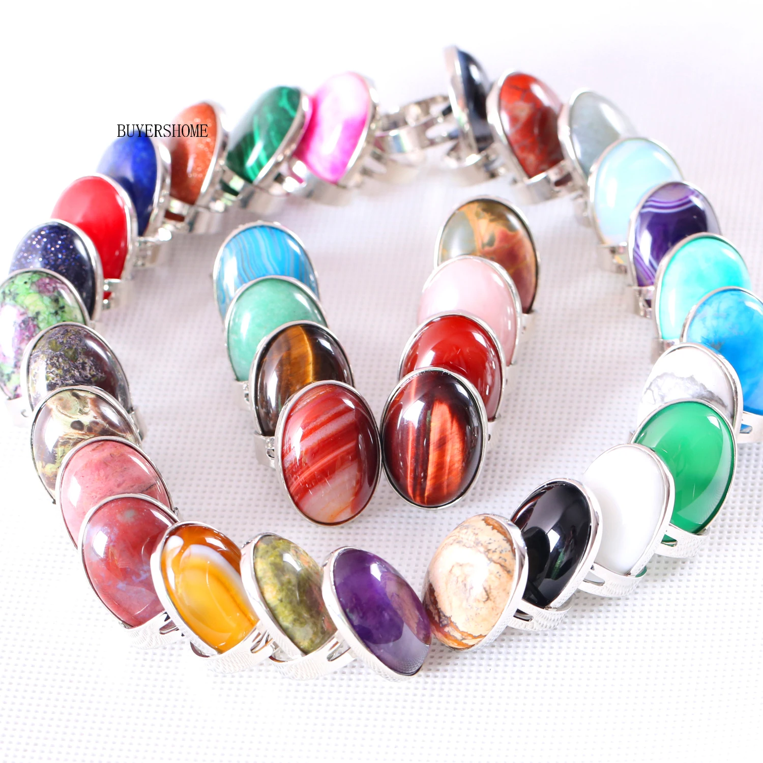 1 pz anello multi colori gioielli per donna uomo regalo pietra naturale perline ovali amazzonite corniola onice opale anello di barretta regolabile