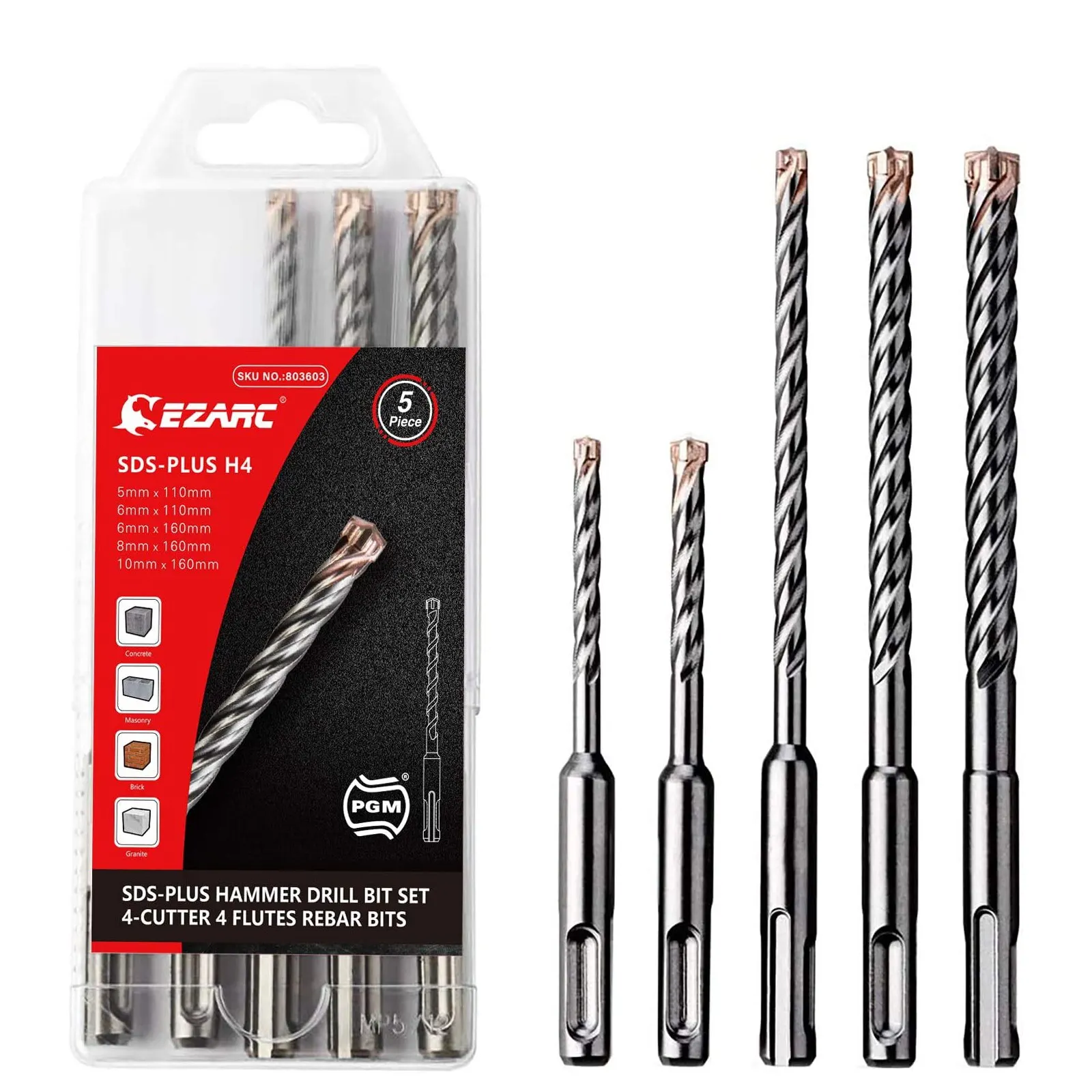Ezarc 5pc 2/4-Cutter Hartmetalls pitzen SDS-plus Bohr hammer für Stahlbeton, Mauerwerk, Marmor, Ziegel und Fliesen Image