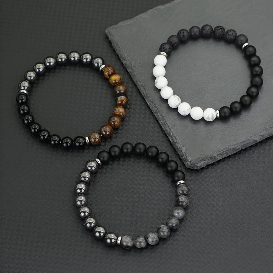 Neue Mode Männer Tiger Augen Lava Hämatit Stein Spirituelle Heilung Armband Yoga Meditation 8mm Strang Armband Pulseras Hombre Image
