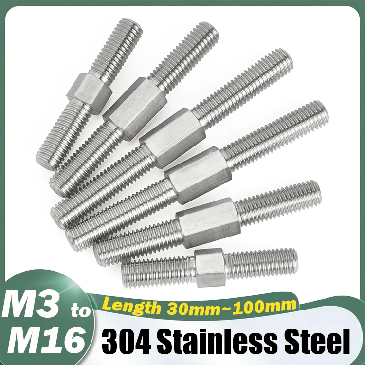 M3 M4 M5 M6 M8 M10 M12 M14 M16 304 Edelstahl Links- und Rechtsgewinde Doppelkopf-Gewindestange Doppelendgewindestangenbolzen Image