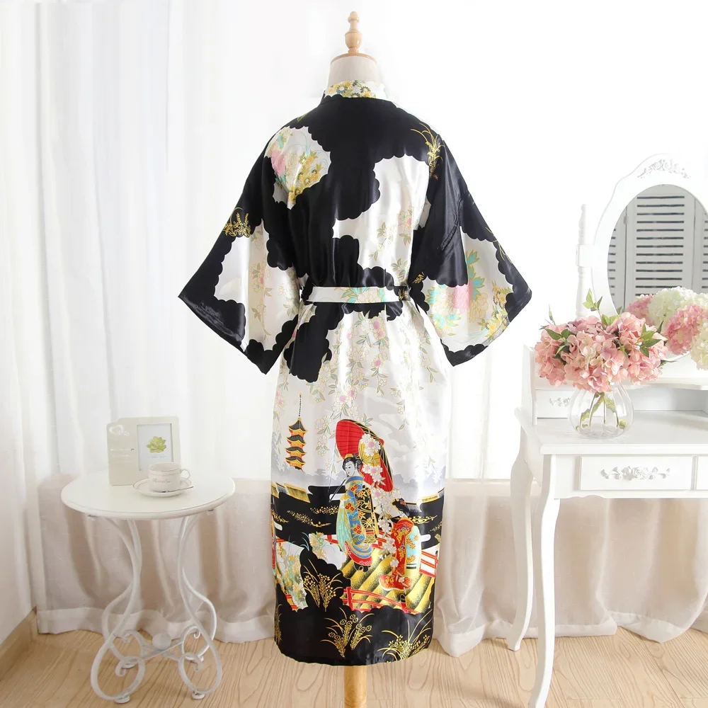 Schöne Kimono Kleid Roben Seide Nachtwäsche Fleck Hochzeit Bad Bademantel Brautjungfer Blumen Luxus Frauen Thermo Robe 1St Image