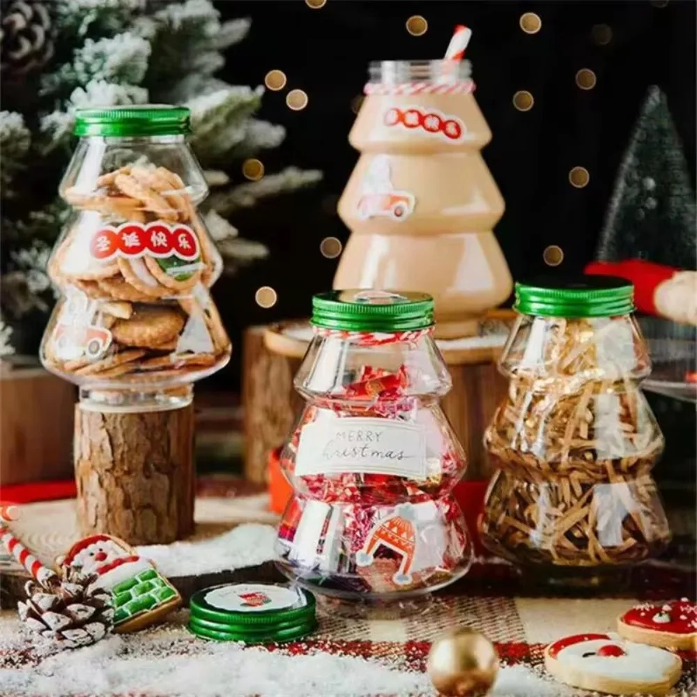 1-10PC Weihnachten Süßigkeiten Kekse Flasche Schneemann & Baum Form Trinken Flasche Saft Milch Tee Glas Hochzeit snack Lagerung Flasche Dekor Image