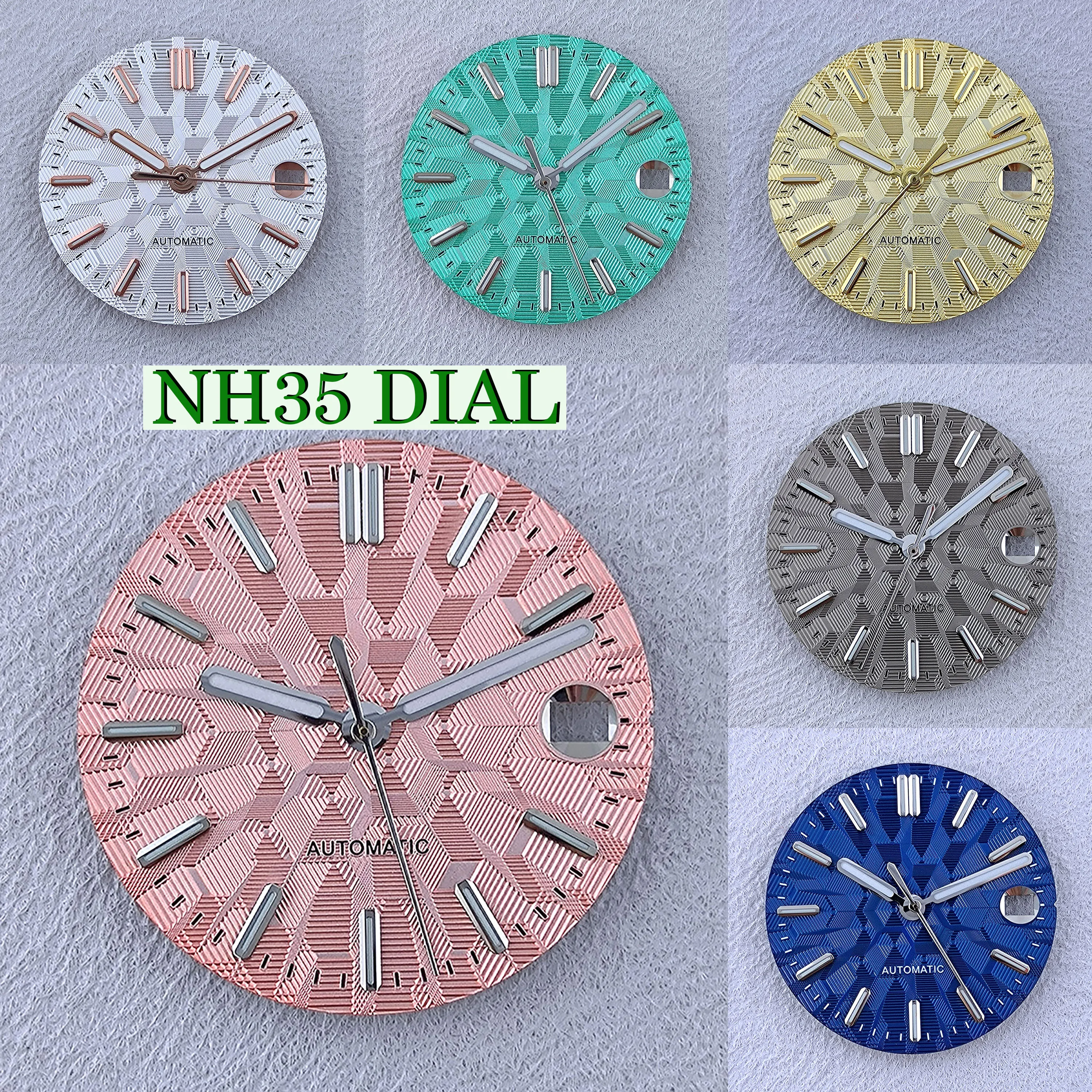 NH35 Zifferblatt Herrenuhr Zifferblatt Kein Logo Zifferblatt 28,5 mm Grün Leuchtend Fit NH35/NH36 Uhrwerk Uhrenzubehör Reparaturwerkzeuge Image
