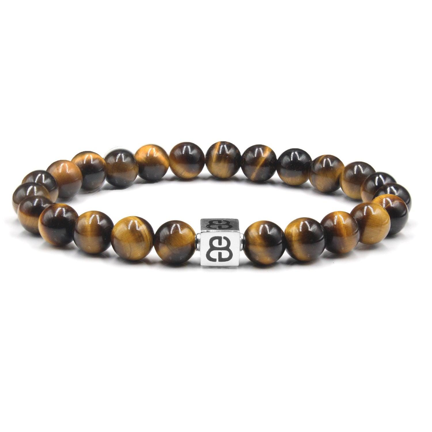 Bracciale Occhio di Tigre, Bracciale Occhio di Tigre e Argento Sterling, Bracciale Uomo, Bracciale Perline Occhio di Tigre da 8mm, Occhio di Tigre per