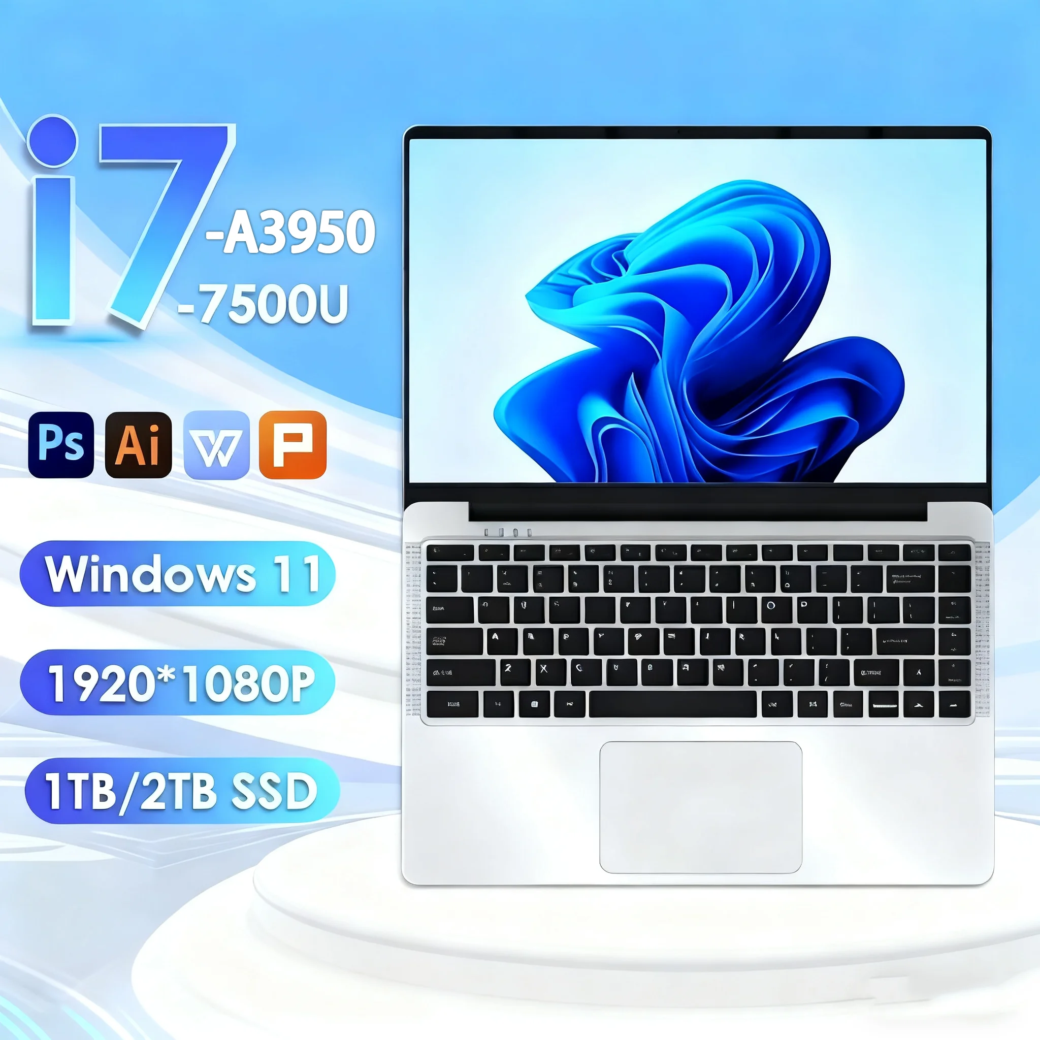 14.1“ Office Laptop Windows 11 Core i7-7500U/Intel Atom x7 A3950 Notebook Computer 4K HD 12GB RAM 1/2TBSSD