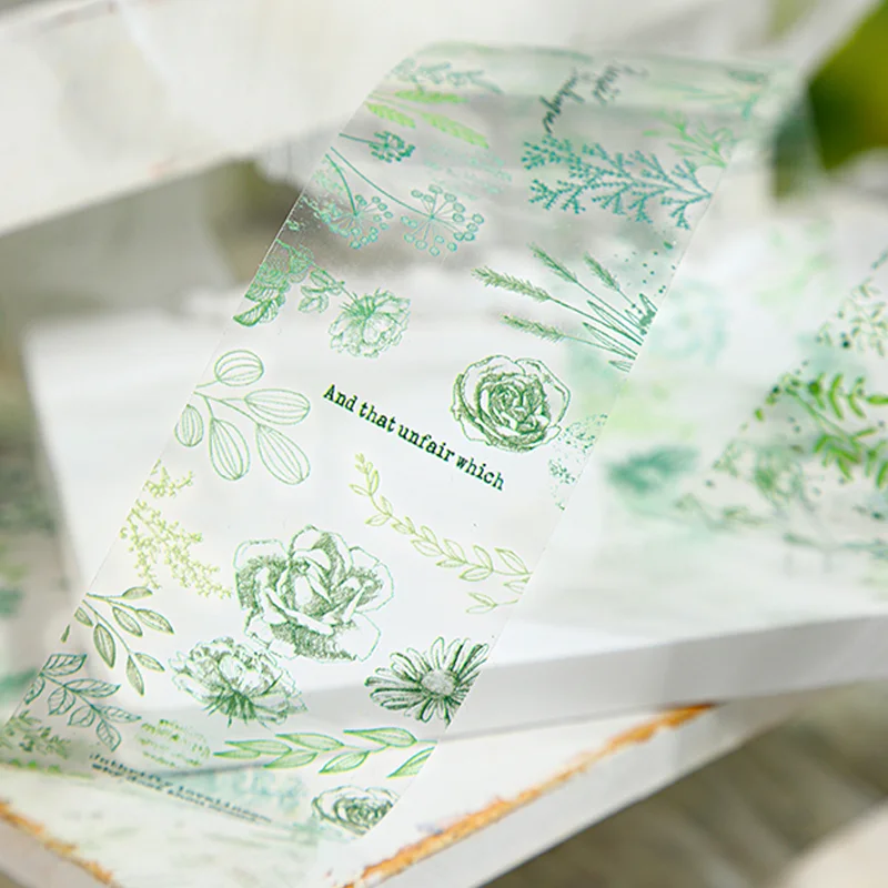 1 Rolle Pflanzenheilungszeit PET-Basisband 200 cm Washi-Papieraufkleber für handgefertigte Tagebücher Dekorative Hintergrundcollagenmaterialien Image