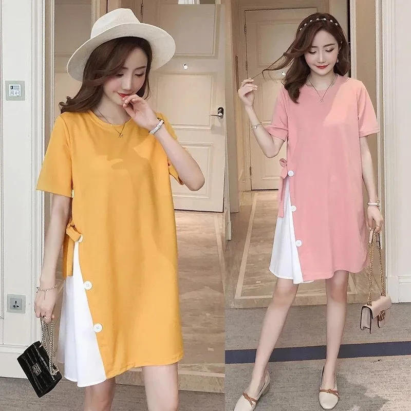 Maternity Dress For Pregnant Women Clothes Casual Patchwork Long-sleeved Loose T-shirt Photography Tops Clothes Skirt