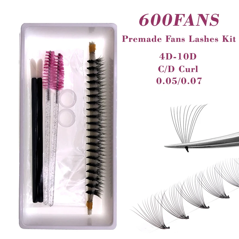 600 Fans 0,07 mm spitze Basis vorgefertigte Fächerwimpern 4D-10D C/D Curl scharfes dünnes Volumen russische Wimpernverlängerung Faux Nerz FAIRYTIS Image