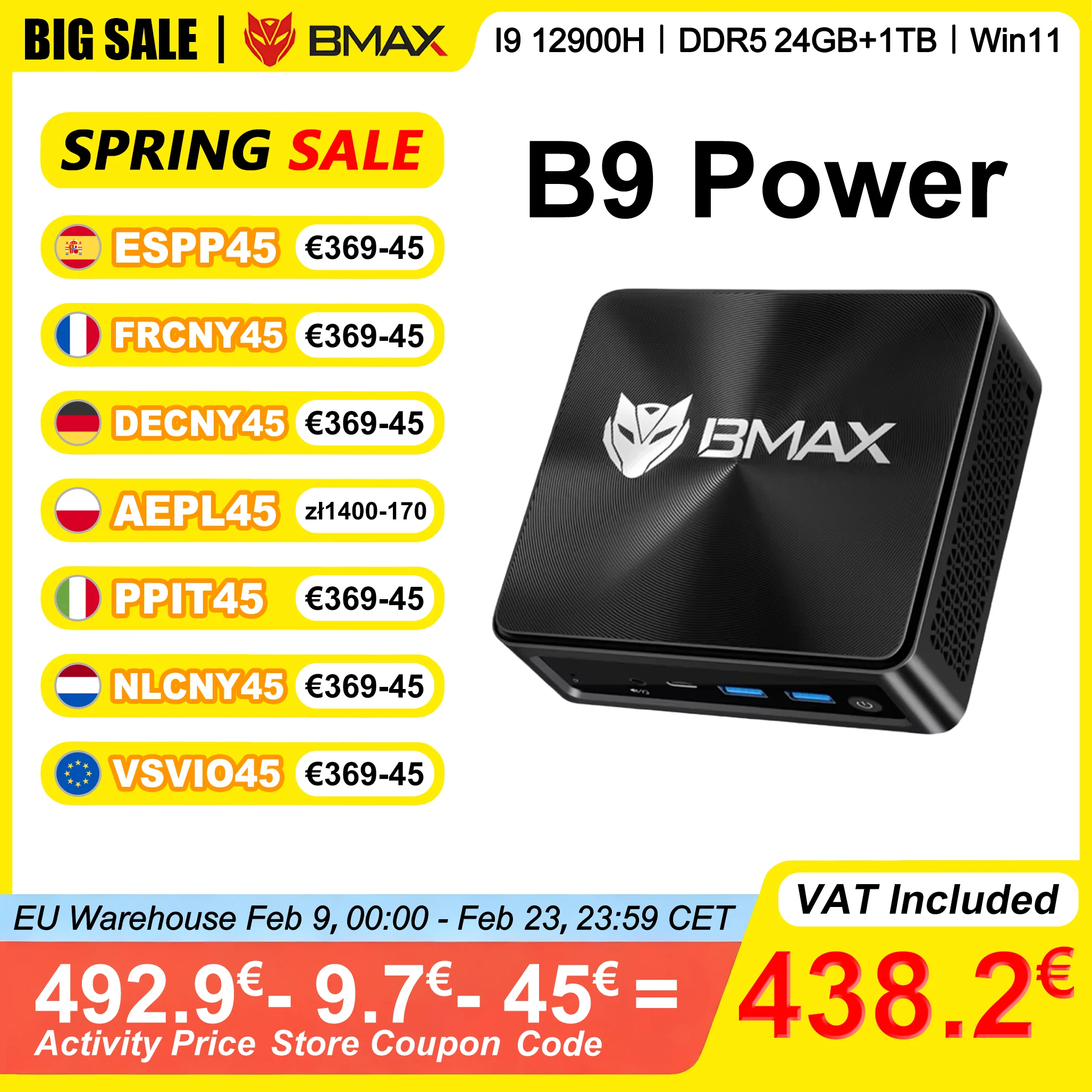 BMAX B9 Power Mini PC Intel Core I9-12900H 24 GB DDR5 RAM 1 TB NVMe SSD Turbofrequenz 5,0 GHz WiFi 6 Bluetooth 5.2 Image