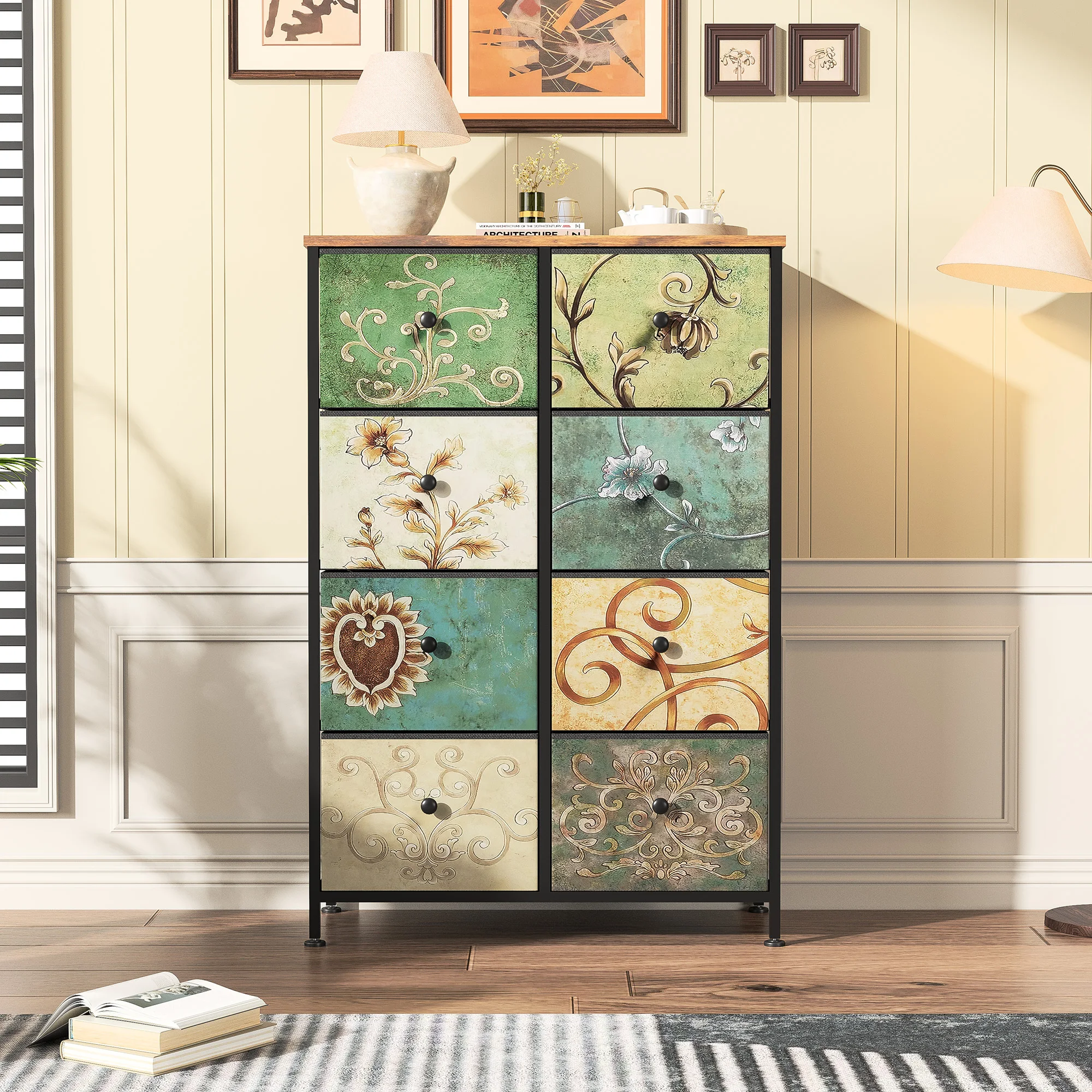 Rosahqnda Commode, meuble de table TV, meuble de rangement pour salon, plateau en bois de style rétro