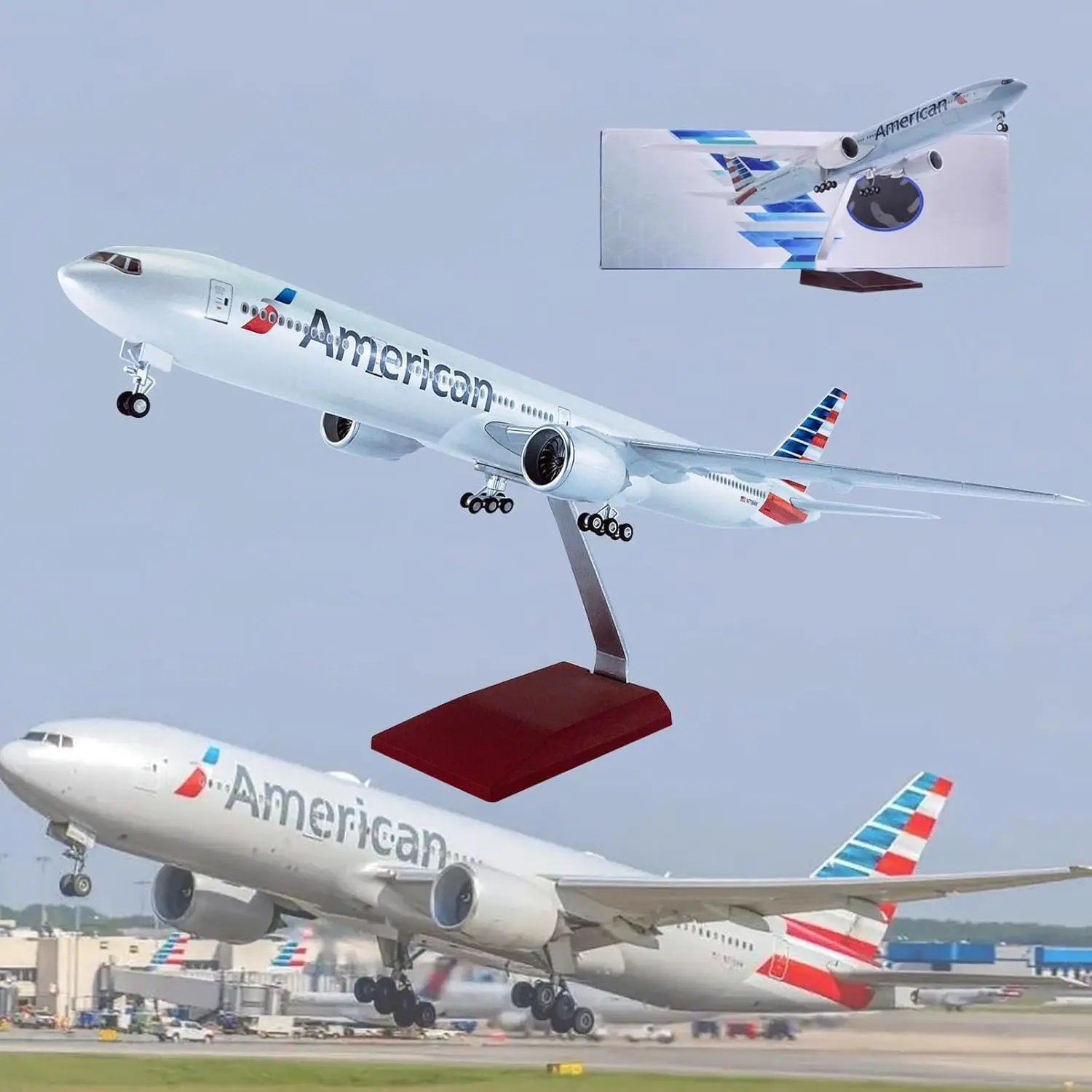 Flugzeuge im Maßstab 1:157, 47 cm, Flugzeug B777, American Air Airlines-Modell mit Licht und Rad, Heimdekoration, Flugzeug aus Druckgussharz Image