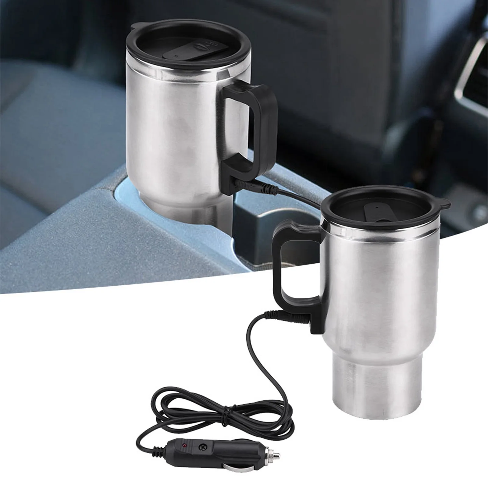 12V 450ml Elektrische Incar Edelstahl Reise Heizung Tasse Kaffee Tee Auto Tasse Becher Auto Kaffee Becher Elektrische wasserkocher Image