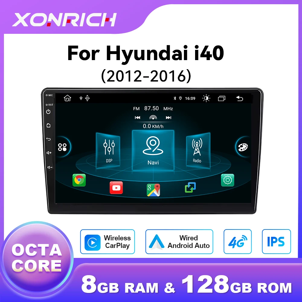 1280*720 IPS Drahtlose CarPlay Android 14 Auto Radio Player Für Hyundai i40 2012-2016 8 Core 8GB + 128GB Multimedia GPS 4G Wifi DSP Image