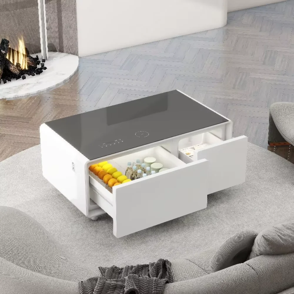 Smart Home Furniture Sofa Center Rechteckiger Couchtisch mit kabellosem Ladegerät USB-Ladegerät Smart Table Kühlschrank Image