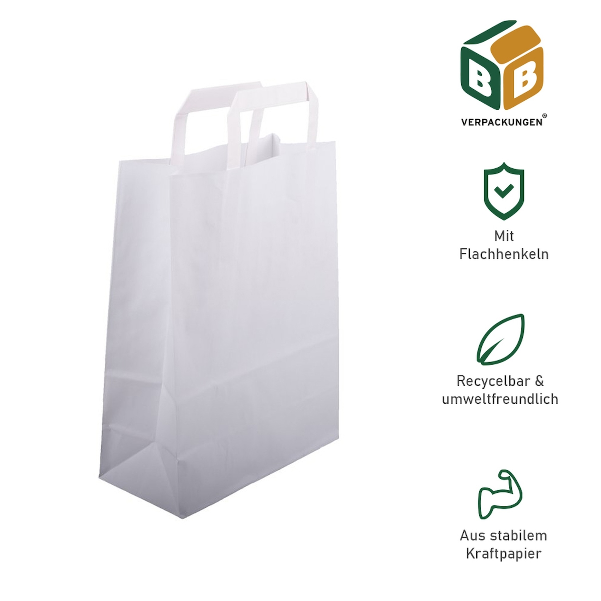500 Papiertragetaschen 220 + 100 x 360 mm braun stabile 80 g/m² Grammatur Papiertüten Geschenktüten BB-Verpackungen Image