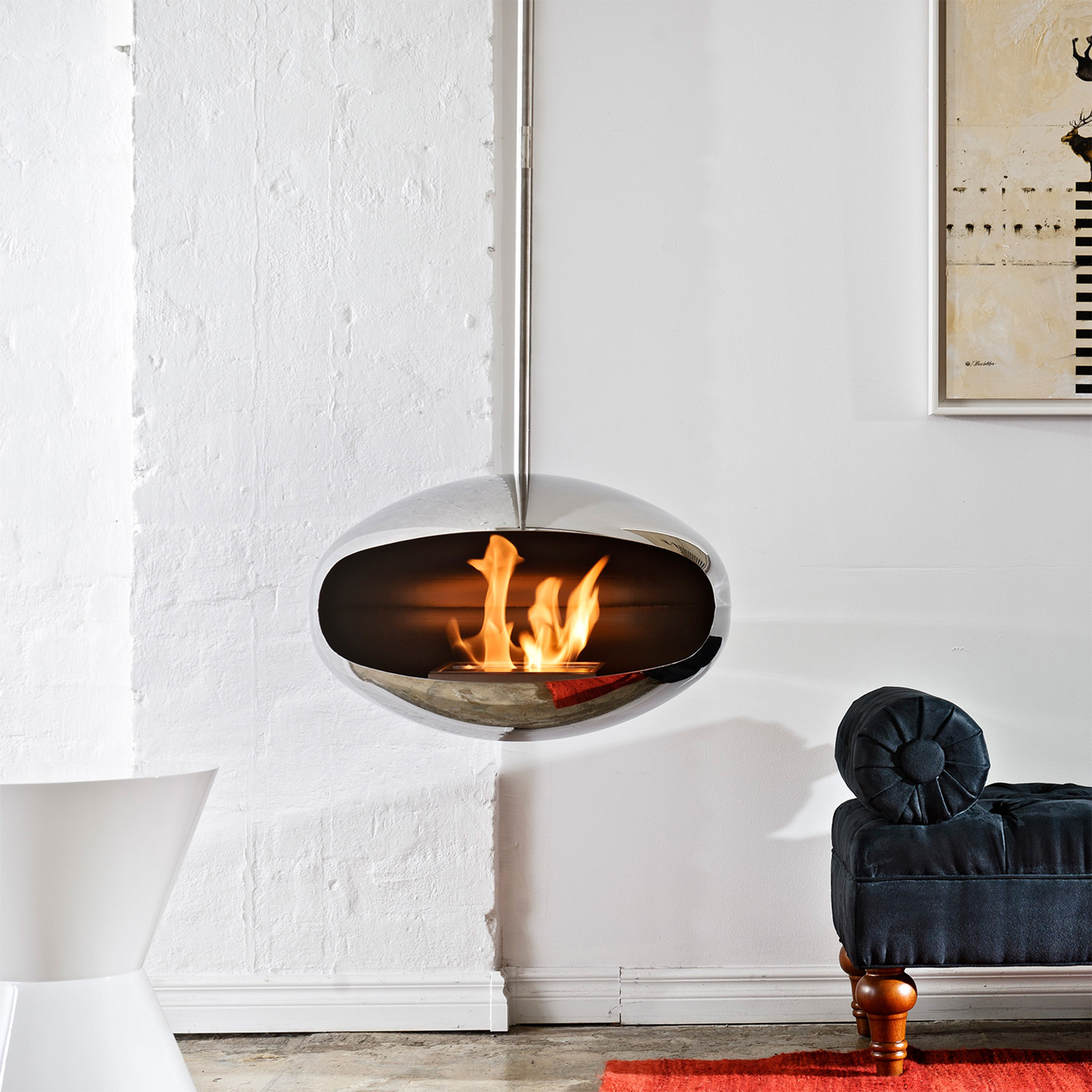 Cocoon Fires Aeris Ethanolkamin für Deckenmontage: Edelstahl, hochglanzpoliert - Montage an gerade Decke - Edelstahl, Teleskopstange