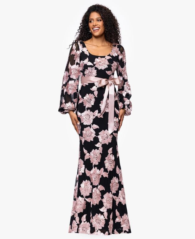 Soutache Long-sleeve Long Sheath Dress - White - Betsy & Adam Dresses