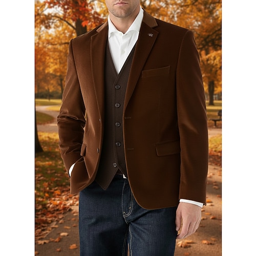 giacca blazer in velluto da uomo, colletto a punta, moda casual, blazer in velluto tinta unita, giallo bordeaux marrone, vestibilità su misura, monopetto, due bottoni
