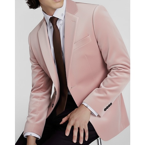 giacca blazer in velluto da uomo, colletto alla francese, moda leggera, casual, tinta unita, blazer in lino, verde militare, nero, rosa, vestibilità su misura, monopetto, due bottoni