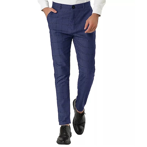 Herren Hose Anzughose Chinos Tasche Knöpfe Karomuster Komfort Formell Party Arbeit Mode Klassicher Stil Schwarz Wein Mikroelastisch Image