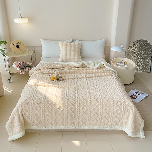 Weiche, kuschelige Decke aus Lammwolle und Sherpa-Fleece, ideal als Überwurfdecke, Bürodecke, Sofabezug, Ganzjahresdecke, Klimaanlagendecke oder kleine Decke für Zuhause. Image