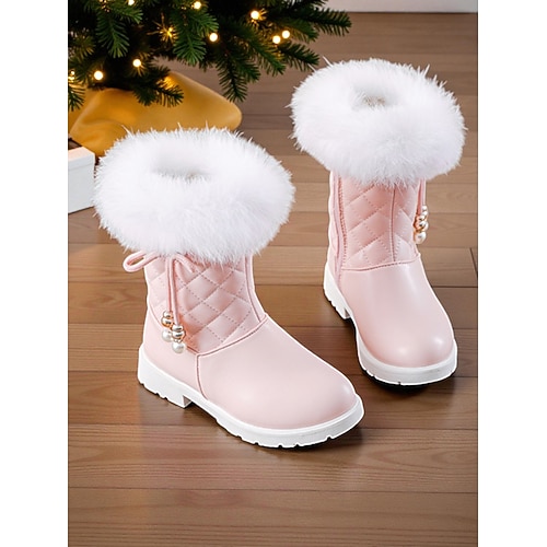 Weiße, gesteppte Winterstiefel für Kinder mit Kunstfellbesatz – kuschelige und stylische Schuhe für Weihnachten Image