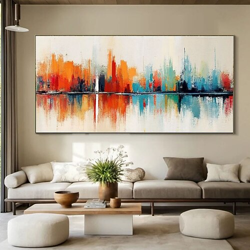 Extra großes Ölgemälde, handgemalt in Rot und Blau mit Blockstruktur auf Leinwand, abstraktes minimalistisches Ölgemälde, handgemalte Wandkunst, Originalgemälde, farbenfrohe Boho-Dekoration, Image