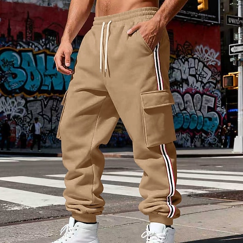 Herren Jogginghose Fleecehose Hose Winterhose Kordelzug Tasche Elastischer Bund Einfach Komfort Warm Sport im Freien Täglich Mode Lässig Armeegrün Schwarz Mikroelastisch Image